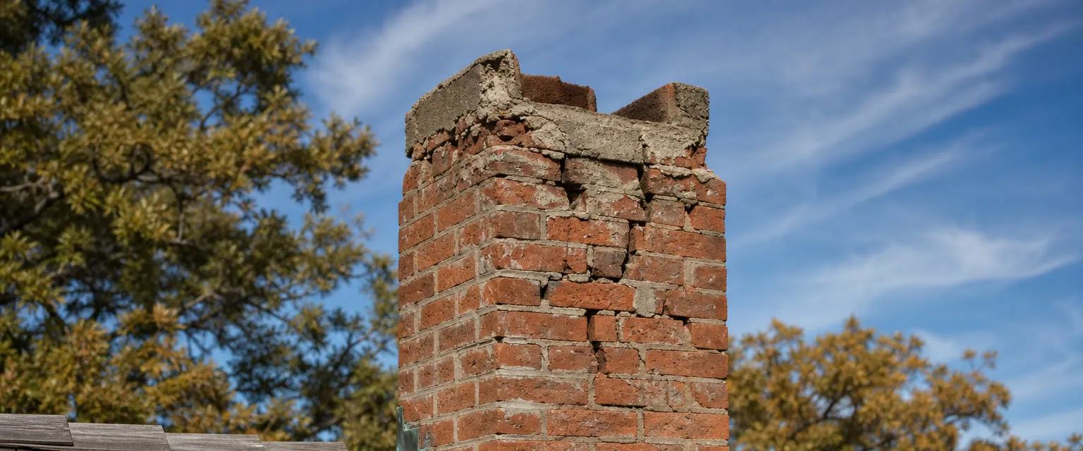 Before — spalled brick, cracked crown, no cap